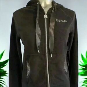 🆕 Women’s BCBG MAXAZRIA embellished black  terry zippered hoodie